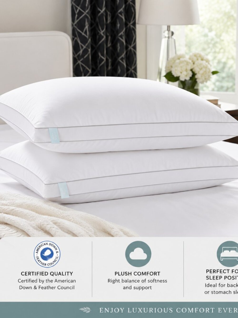 Martha Stewart White Feather and Down Pillows (Set of 2
